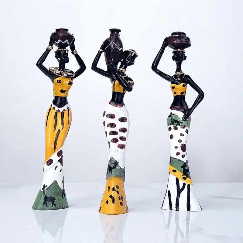 3pcs Set African Woman Figurines Resin Ornaments Black Figure Statues Exotic Home Office Decor Vintage Collectible Art Crafts - Image 4