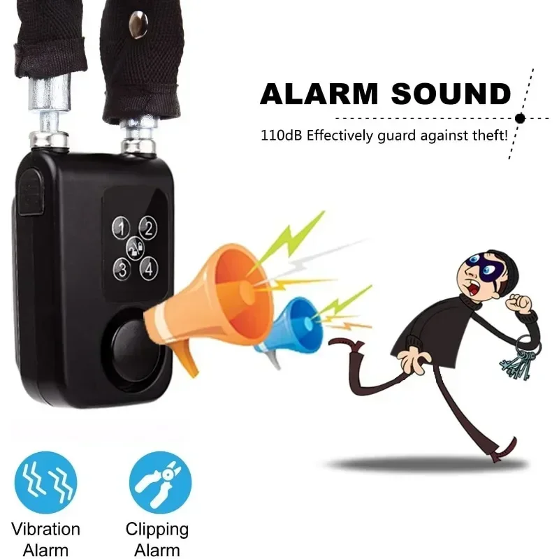 Burglarproof Alarm Heavy Duty Waterproof Bike Motorcycle Chain Lock 110dB Security Smart Bike Alarm Lock for Outdoor Cycling - Image 5